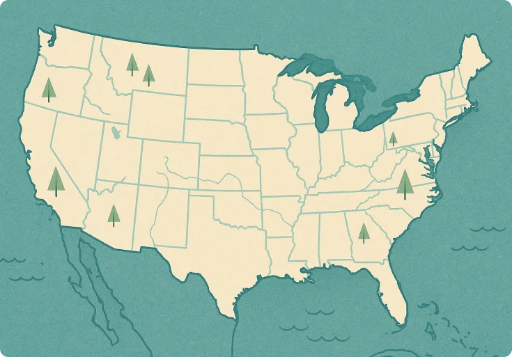 US map showing service locations